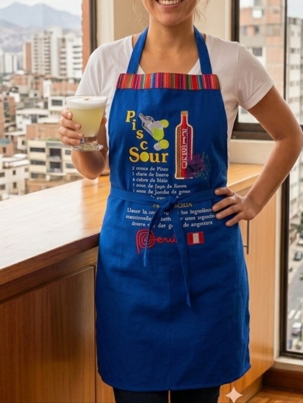 Peruvian Blue Embroidered Apron One Size Adults